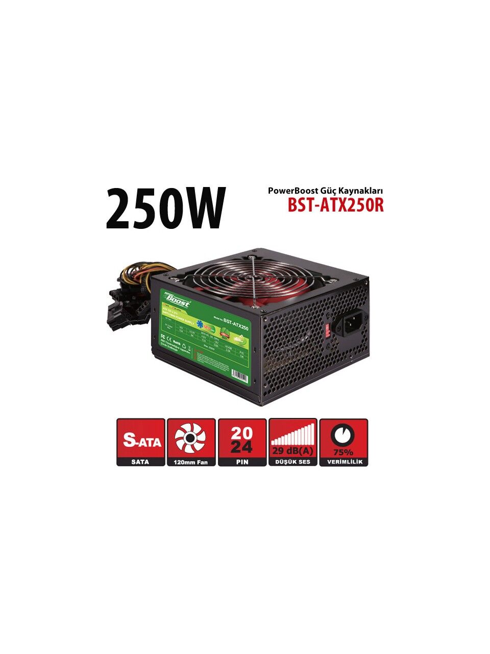 POWER BOOST BST-ATX250R 250W 12CM POWER SUPPLY KUTULU