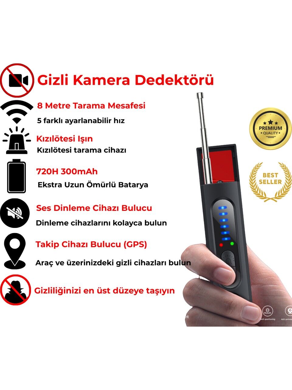 XO CRP01 Gizli Kamera Dedekötürü, Kızılötesi GPS(Konum) Takip Cihazı Tarayıcı