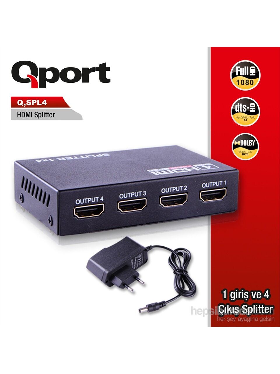 Qport Q-SPL4 Full HD 1 Giriş 4 Çıkış HDMI Splitter