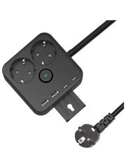 Fulltech Siyah Termal Akım Korumalı 2 Li Priz 2x Type C 2x USB 3680 W FTR-21