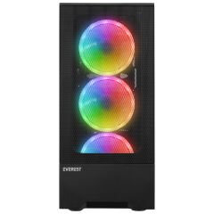 EVEREST DUSK 600W 4x12CM RGB FAN ATX TEMPERED GLASS 2xUSB2.0/1xUSB3.0 SİYAH MID TOWER GAMİNG KASA