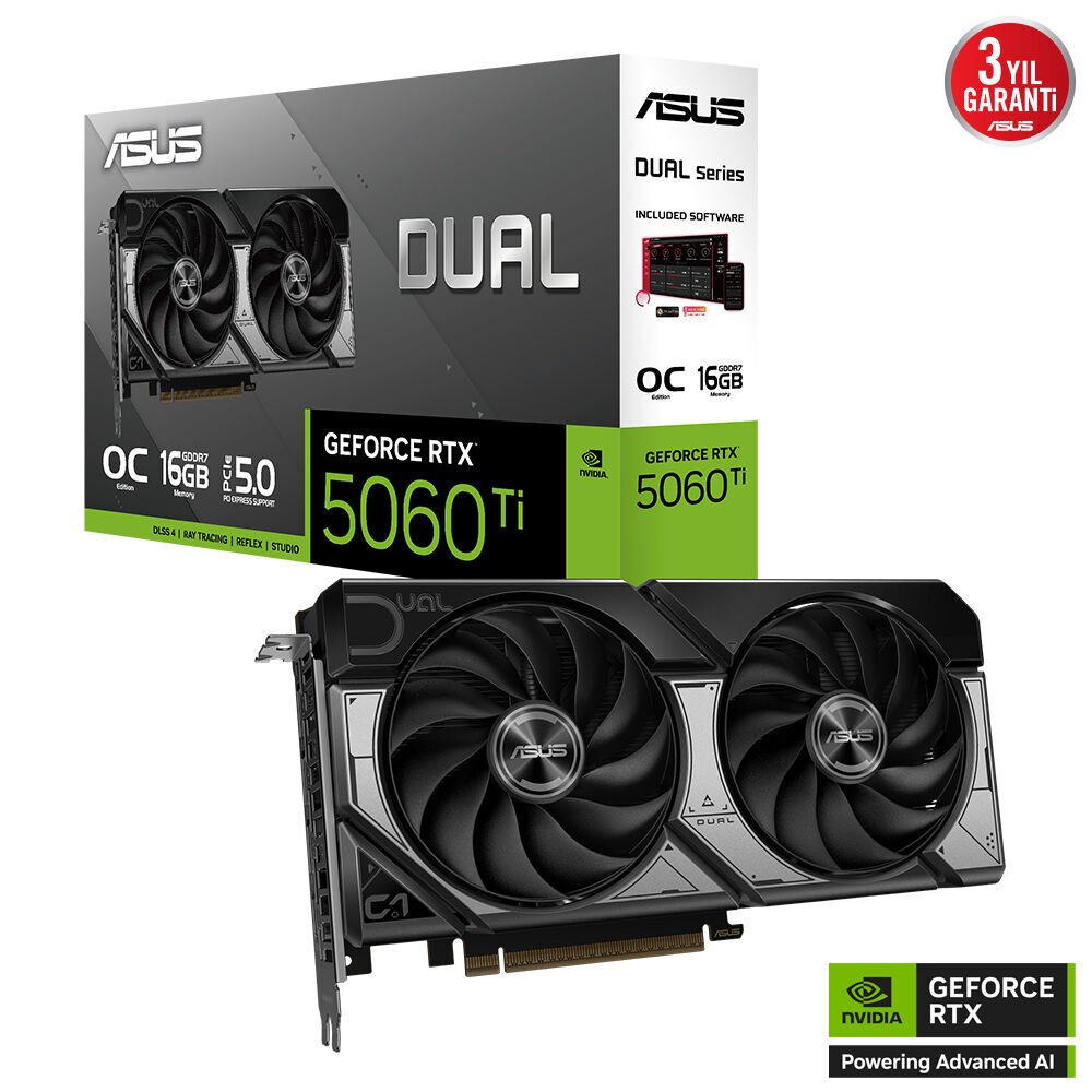 Asus RTX 5060 Ti 16GB GDDR7 128Bit OC Ekran Kartı (DUAL-RTX5060TI-O16G)