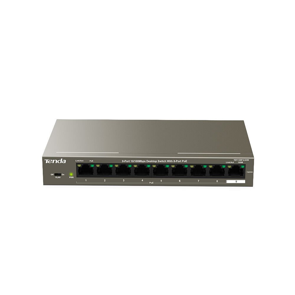 Tenda 9 Port 10/100 8 Port PoE Desktop Switch (63 Watt)