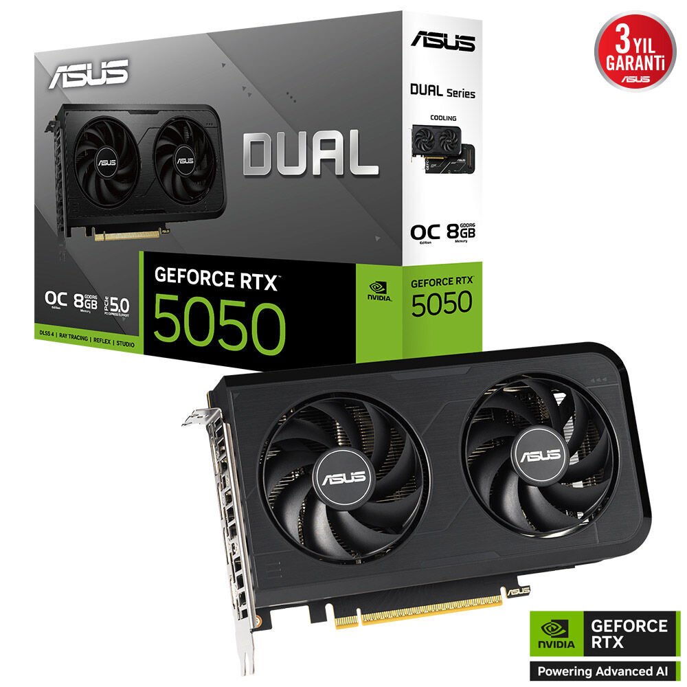 ASUS Dual RTX 5050 OC 8GB GDDR7 - Yeni Nesil Mimari - 128 Bit