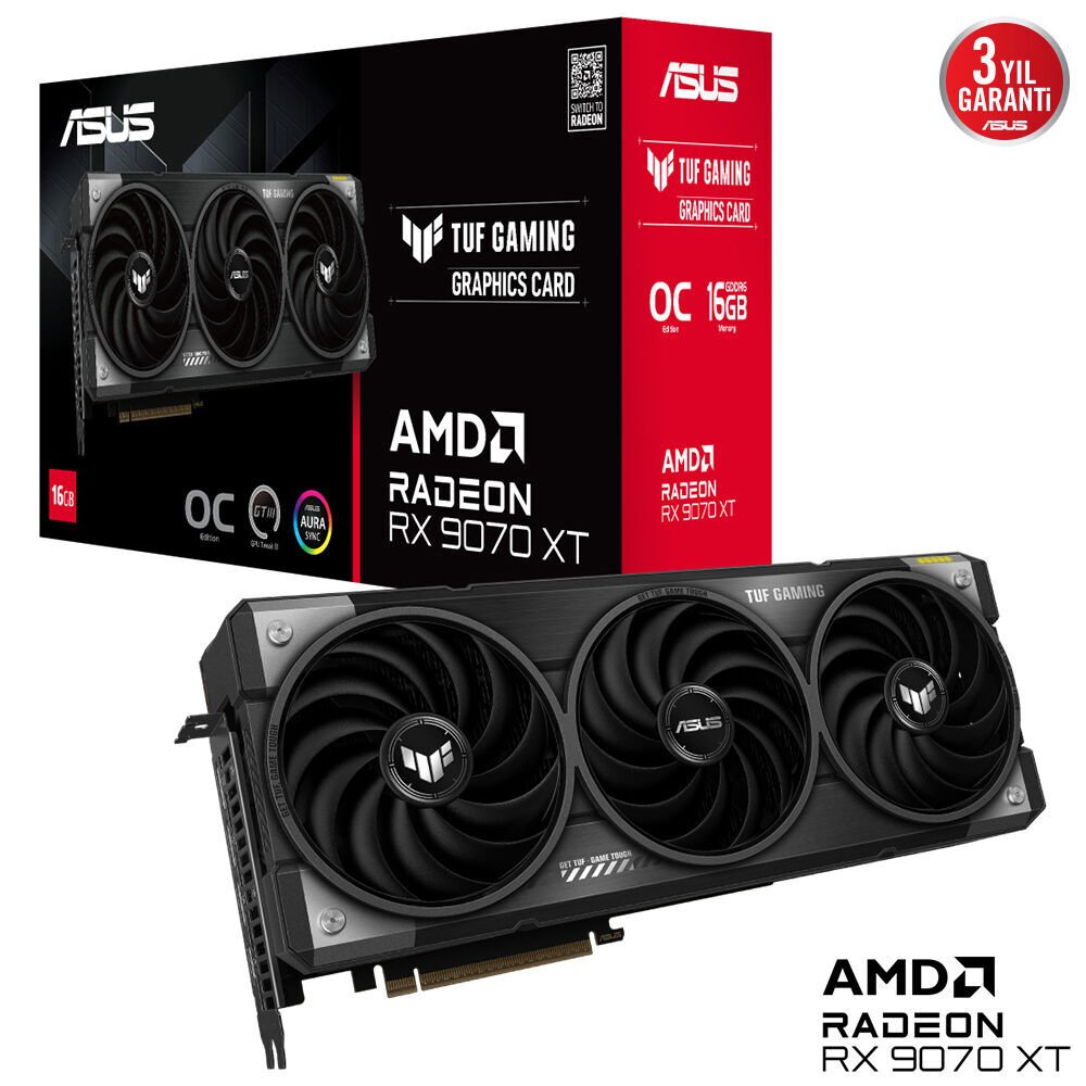 Asus RX 9070 XT TUF Gaming OC Edition TUF-RX9070XT-O16G-GAMING 256 Bit GDDR6 16 GB Ekran Kartı