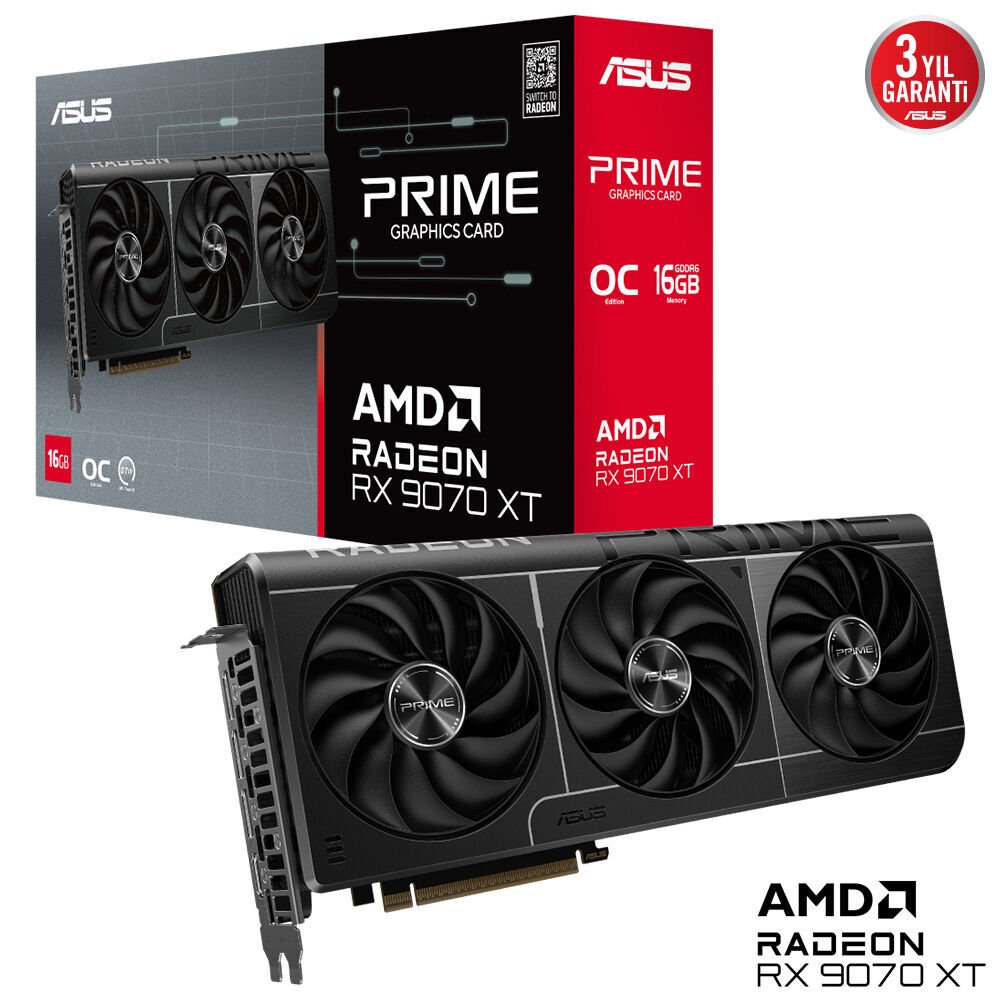 ASUS Prime Radeon RX 9070 XT OC 16GB GDDR6 - 256 Bit - Yeni Nesil Performans