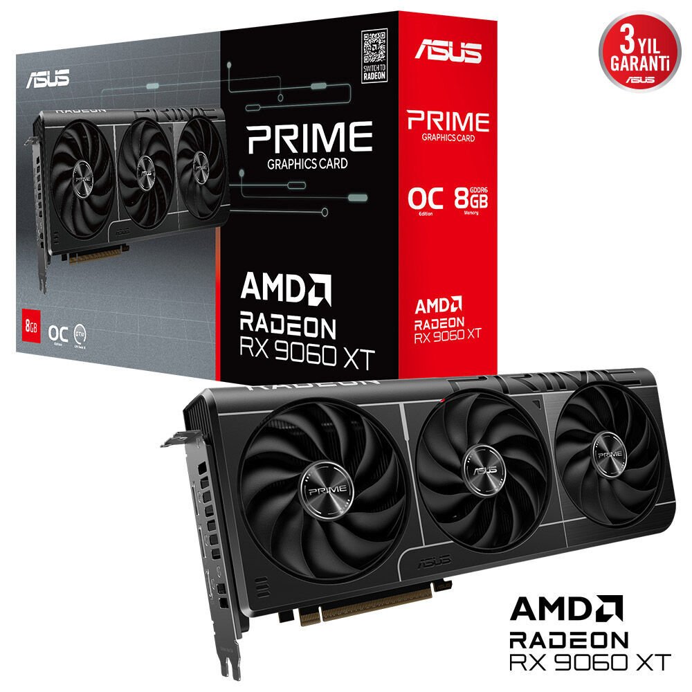 ASUS Prime Radeon RX 9060 XT OC 8GB GDDR6 - 128 Bit - Yeni Nesil AMD Gücü