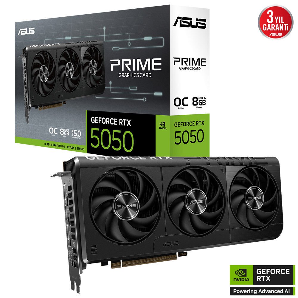 Asus Prime-RTX5050-O8G OC Edition 128Bit - 2707MHz Hızlandırılmış Seri