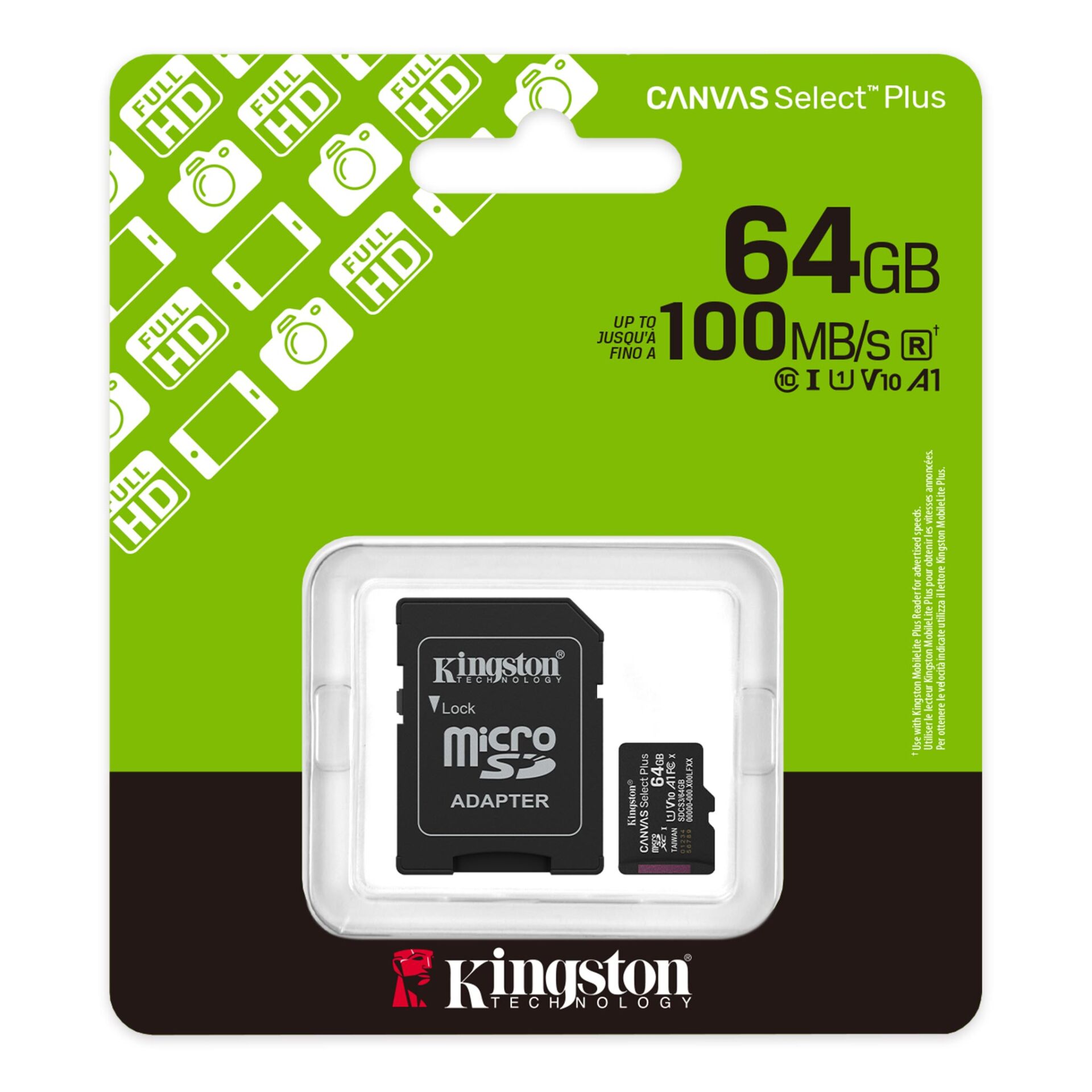 Kingston Canvas Select Plus 64GB MicroSDXC - 100MB/s Class 10 - SDCS2/64GB