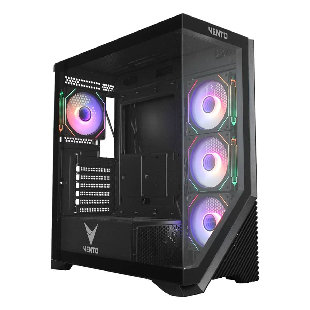 VENTO VG4202FLA 850W 80+ BR GEN5 4x12CM ARGB FAN E-ATX TEMPERLİ CAM 2xUSB2.0/1xUSB3.0 SİYAH GAMING KASA
