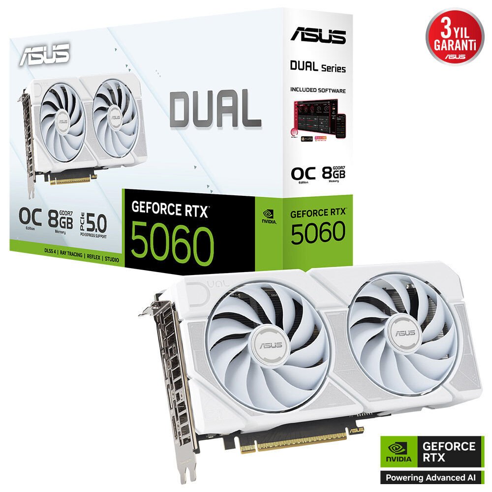 ASUS DUAL-RTX5060-O8G-WHITE RTX5060 8GB DDR7 128Bit 3xDP/1xHDMI